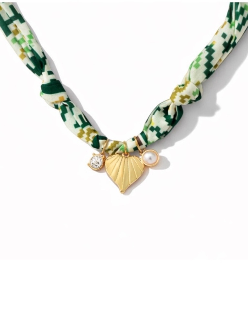 New! Gold Heart Green Scarf Necklace NWOT (3004) - Picture 2 of 3